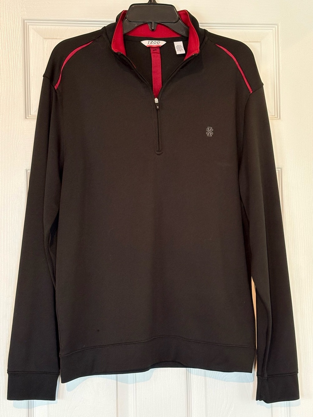 Izod Black Men's Quarter-Zip Pullover with Red Trim